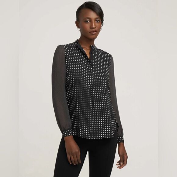 Anne‎ Klein mixed polka dot print black white blouse size S BIN G - Picture 1 of 5